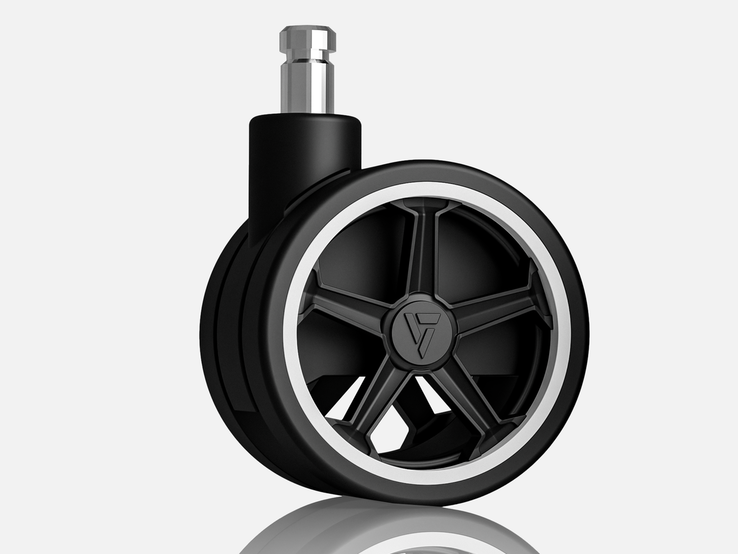 Varje Penta RS1-hjul (bilden) under gamingstolen har subtila designtecken med Audi-motiv.