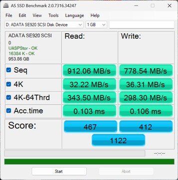 Prestandatest med ADATA SE920 via USB-C