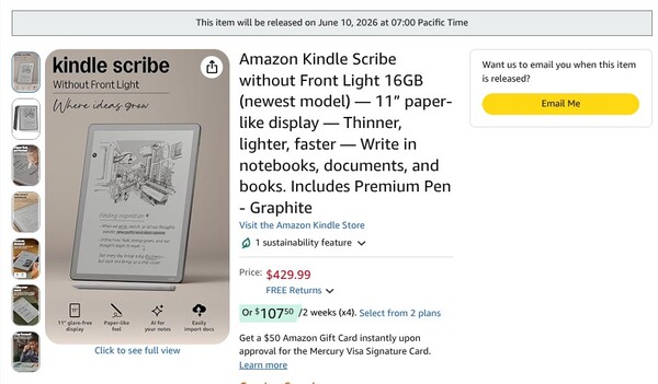 Kindle Scribe utan Front Light har samma utgivningsdatum i alla regioner.