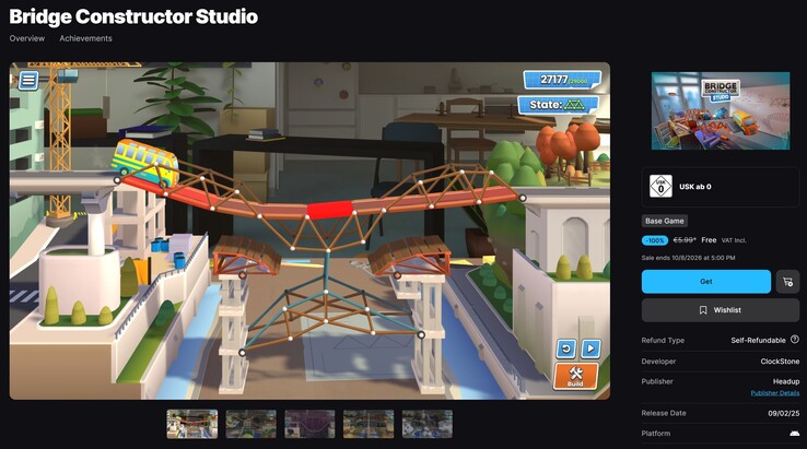 Bridge Constructor Studio gratis på Epic Games Store