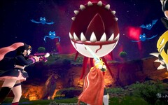 Palworld-skärmdump som visar karaktärer som slåss mot en flytande ögonglob med vassa tänder