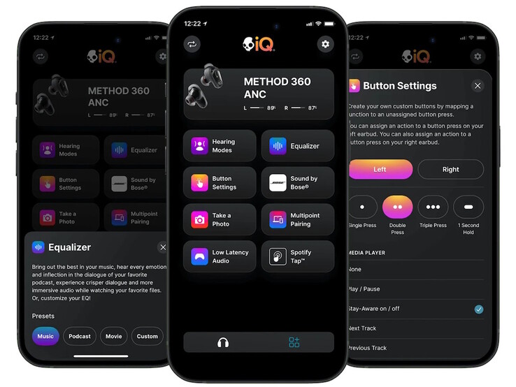 Skull-iQ-appen styr alla aspekter av Method 360-öronsnäckorna, inklusive EQ, hörsellägen och Spotify Tap. (Bildkälla: Skullcandy)