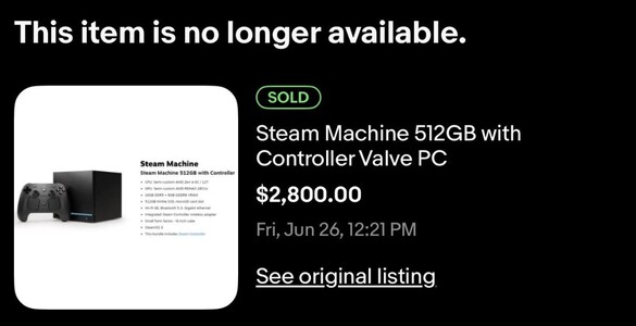Steam Machine såld på eBay. 