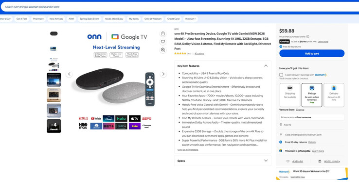 Onn 4K Pro (2026) Listning hos Walmart.