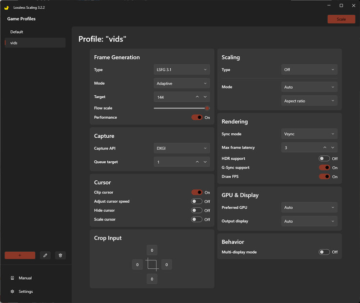 Min profil för förlustfri skalning av bildgenerering i spel, smakfullt begränsad till 2X för 30- eller 60-FPS-låsta titlar.