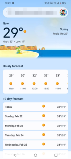Gränssnitt för Google Weather-appen