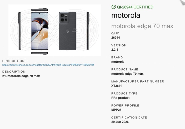 Motorola Edge 70 Max stöder magnetiska Qi2-laddare.
