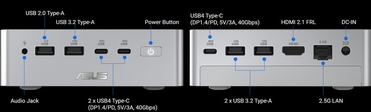 Asus Ascent QN10 mini PC-portar - fram och bak.