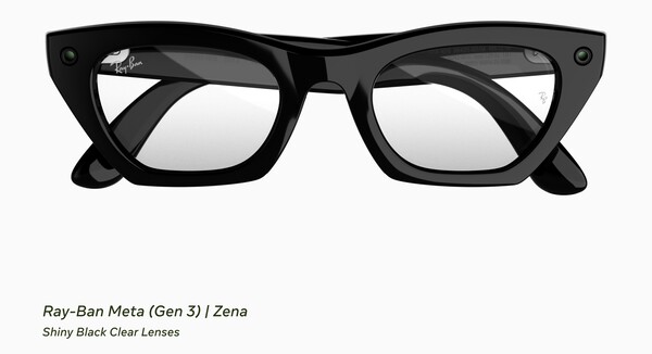 Ray-Ban Meta (Gen 3) Zena med en glänsande svart båge och klara glas.