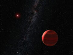 En konstnärsillustration som visar en exoplanet och en röd dvärgstjärna.