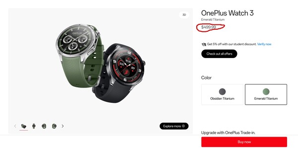 OnePlus har inte avslöjat varför OnePlus Watch 3 kostar mer i USA än vad som ursprungligen planerades. (Bildkälla: OnePlus)