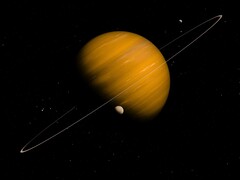 En konstnärs illustration som visar en exoplanet och exomooner - modifierad. (Bildkälla: 95C - Pixabay)