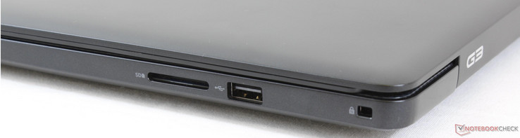 Höger: SD-kortläsare, USB 3.0, Noble-lås