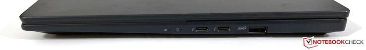Höger: 2x Thunderbolt 4 (USB-C 4.0, DisplayPort ALT mode 1.4a, Power Delivery), USB-A 3.2 Gen. 2