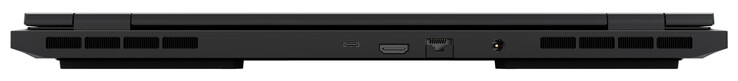 Baksida: Thunderbolt 4 (USB-C; DisplayPort, Power Delivery), HDMI, Gigabit Ethernet, strömanslutning