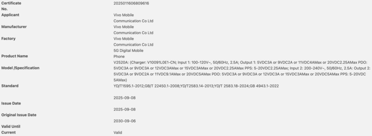 Påstådd iQoo Neo 11 Pro certifierad. (Bildkälla: 3C-certifiering)