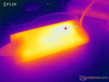 AC-adaptern når över 43 C under tung belastning