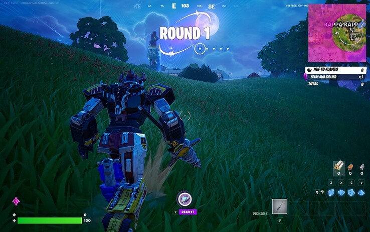 Under detta test lyckades jag nå 144FPS när jag spelade Fortnite. (Bildkälla: Darryl Linington - Notebookcheck)