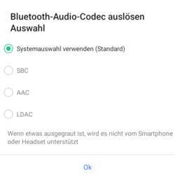 Tillgängliga Bluetooth-ljudcodecs