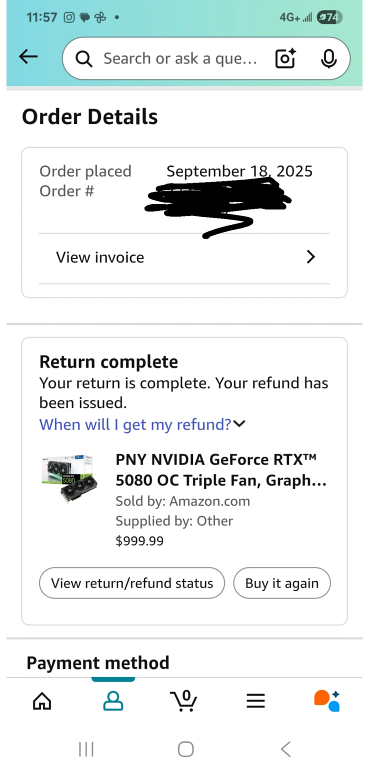 En skärmdump av den nu framgångsrika Amazon-avkastningen (bildkälla: r/pcmasterrace)