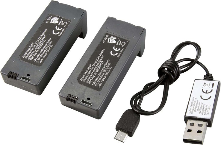 Två uppladdningsbara batterier ingår