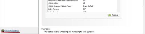 En skärmdump av Nvidias kontrollpanel på Windows 11 med en röd markering på Systeminformation längst ner. (Bildkälla: Windows Screen Capture)