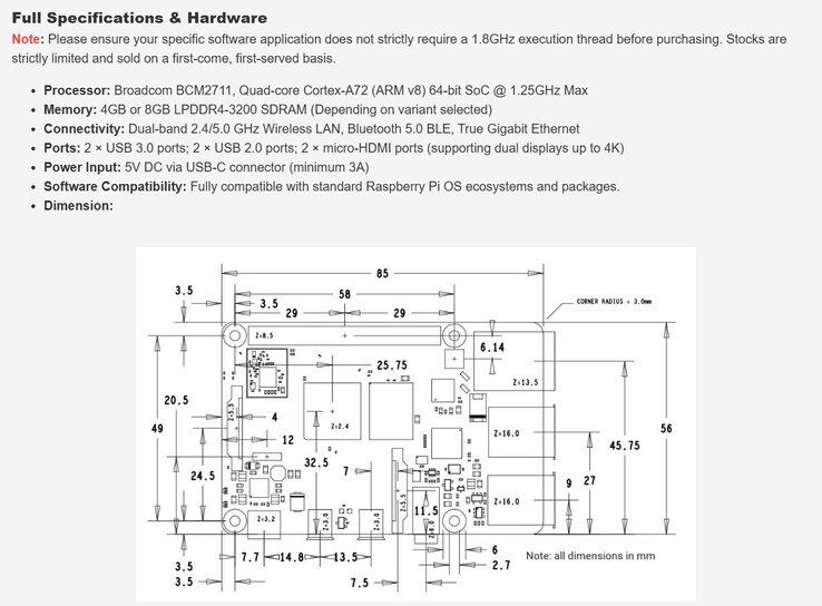 Tekniska specifikationer för den sorterade Pi 4 Model B