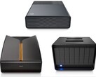 Seagate One Touch (överst), FireCuda X Vault (vänster) och LaCie 8big Pro5 (höger).