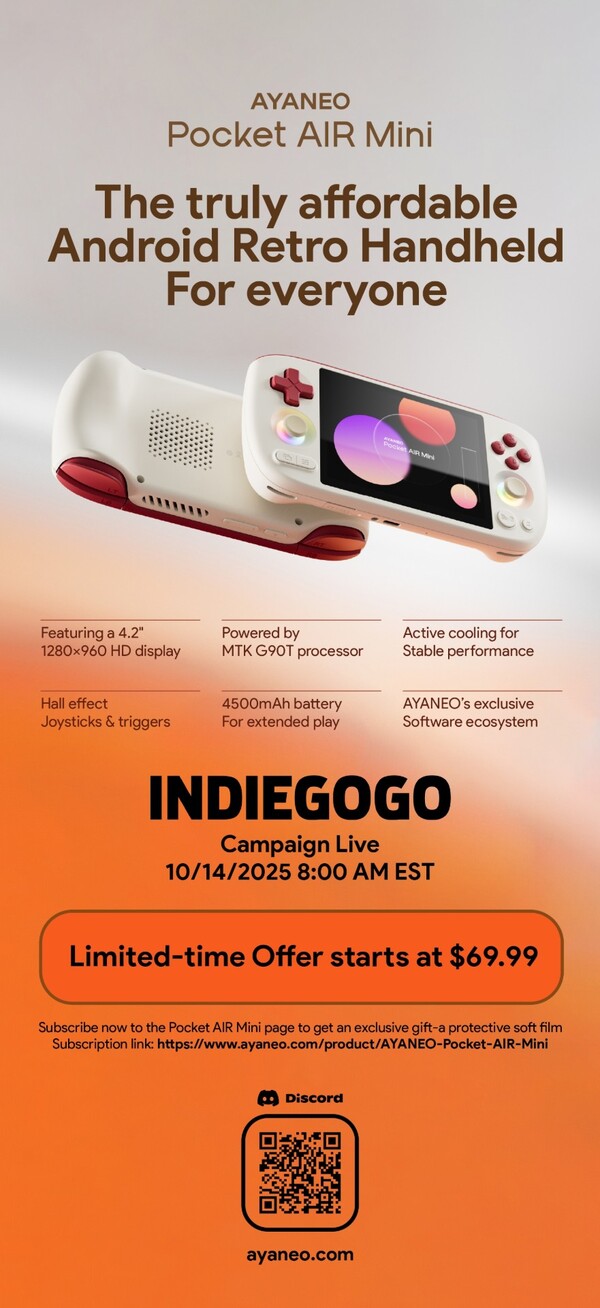 Ayaneo Pocket Air Mini kommer att kunna beställas via Indiegogo. (Bildkälla: Ayaneo)