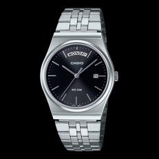 Casio MTP-B146D-1AV – klocka i rostfritt stål med svart urtavla med solstrålemönster och silverfärgat armband,