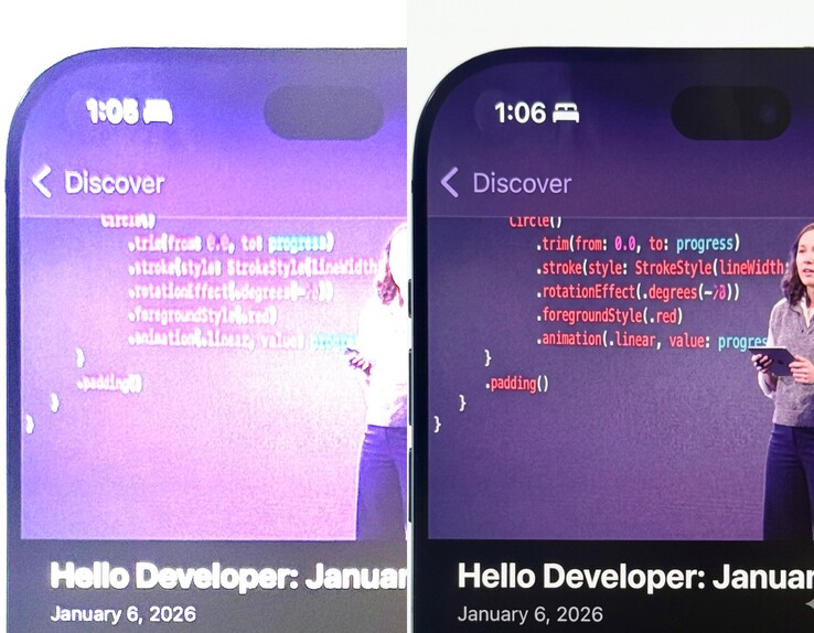 Den påstådda prototypläckan för iPhone 18 Pro (till vänster) stämmer överens med de senaste läckorna om en mindre Dynamic Island - men ta det ändå med en dos skepsis.