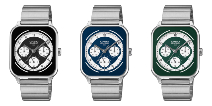 Från vänster till höger: Casio-klockorna MTP-M307D-1BV, MTP-M307D-2BV och MTP-M307D-3BV. (Bildkälla: Casio, redigerad)