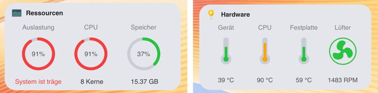 CPU-temperaturen kan stiga till 90 grader Celsius vid kontinuerlig belastning.