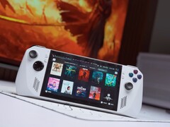 Moddad Asus ROG Ally med ett 90Wh-batteri och en 3D-printad bakplatta, som kör SteamOS och visar upp ett bibliotek med AAA- och indiespel på startskärmen. (Bildkälla: Miner TechTips / YouTube)