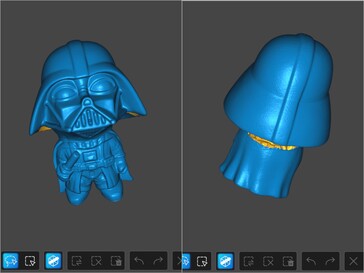 Parallell linje blå laserskannad 3D-modell av mestadels svart Darth Vader-figur