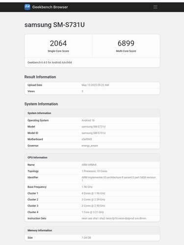 Galaxy S25 FE Geekbench-listning (bildkälla: Abhishek Yadav på X)