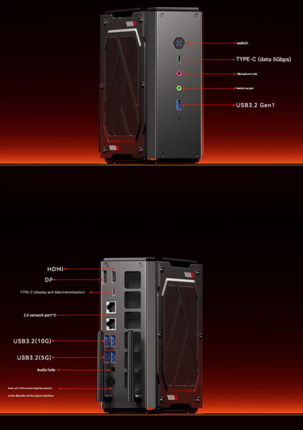 Portkonfiguration av GODY gaming mini PC (Bildkälla: Aoostar - maskinöversatt)