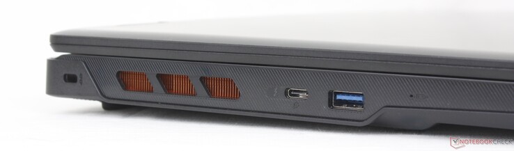 Vänster: Kensingtonlås, USB-C Thunderbolt 4 med DisplayPort 1.4 + Power Delivery, USB-A 3.2 Gen. 1