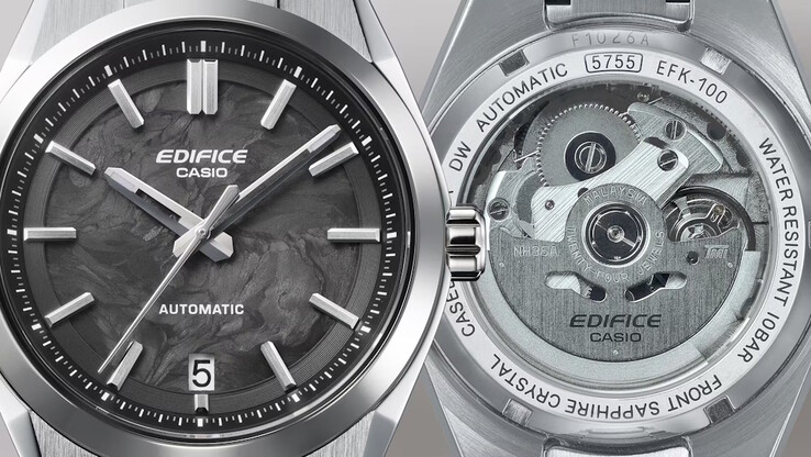 Casio Edifice EFK-100D-1A med urtavla i smidd kolfiber har en genomskinlig baksida. (Bildkälla: Casio)