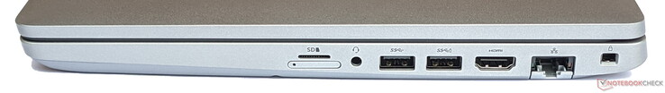 Höger: MicroSD-kortläsare (ovansidan), SIM-kortplats (undersidan), 2x USB 3.2 Gen 1 Typ A, HDMI, Gigabit LAN, Kabellås