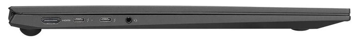 Vänster sida: HDMI, 2x Thunderbolt 4 (USB-C; Power Delivery, DisplayPort), kombinerat ljud