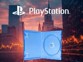 Banner för Sony-aktien som visas tillsammans med ett tomt fysiskt spelfodral