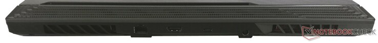 Baksidan: Gigabit LAN, HDMI, 1 x USB 3.1 Gen2 Typ C, nätadapter
