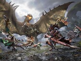 Jägare tar sig an en bevingad wyvern i samarbetsstrid i Monster Hunter Outlanders. 