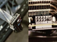 En bränd 12VHPWR PSU-kabel och strömkontakten på GPU:n. (Bildkälla: Roachard på Reddit. Redigerad)