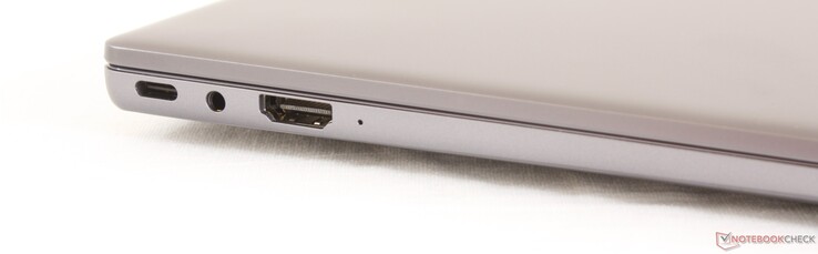 Vänster: USB Typ C (DisplayPort och Laddning), 3.5 mm kombinerad ljudanslutning, HDMI