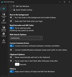 Inställningar för Text Grab 