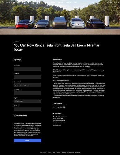 Tesla börjar med uthyrning: Olika modeller, inklusive Cybertruck, kan hyras i Kalifornien i upp till en vecka, med FSD och gratis laddning. (Bildkälla: Tesla)