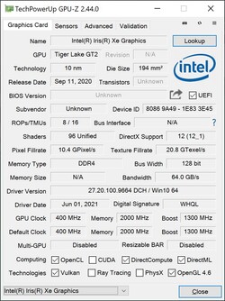 GPU-Z Iris Xe Graphics G7 (80 EU)