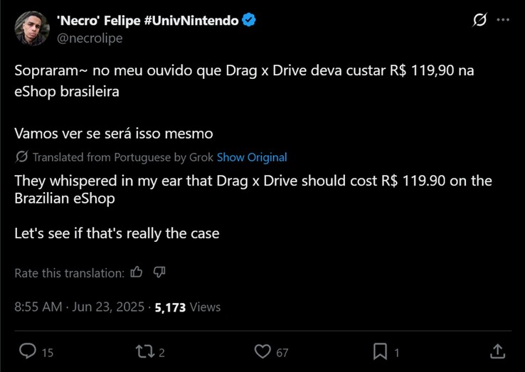 'Necro Felipe' X inlägg på Drag x Drive pris (Bildkälla: 'Necro" Felipe X konto)